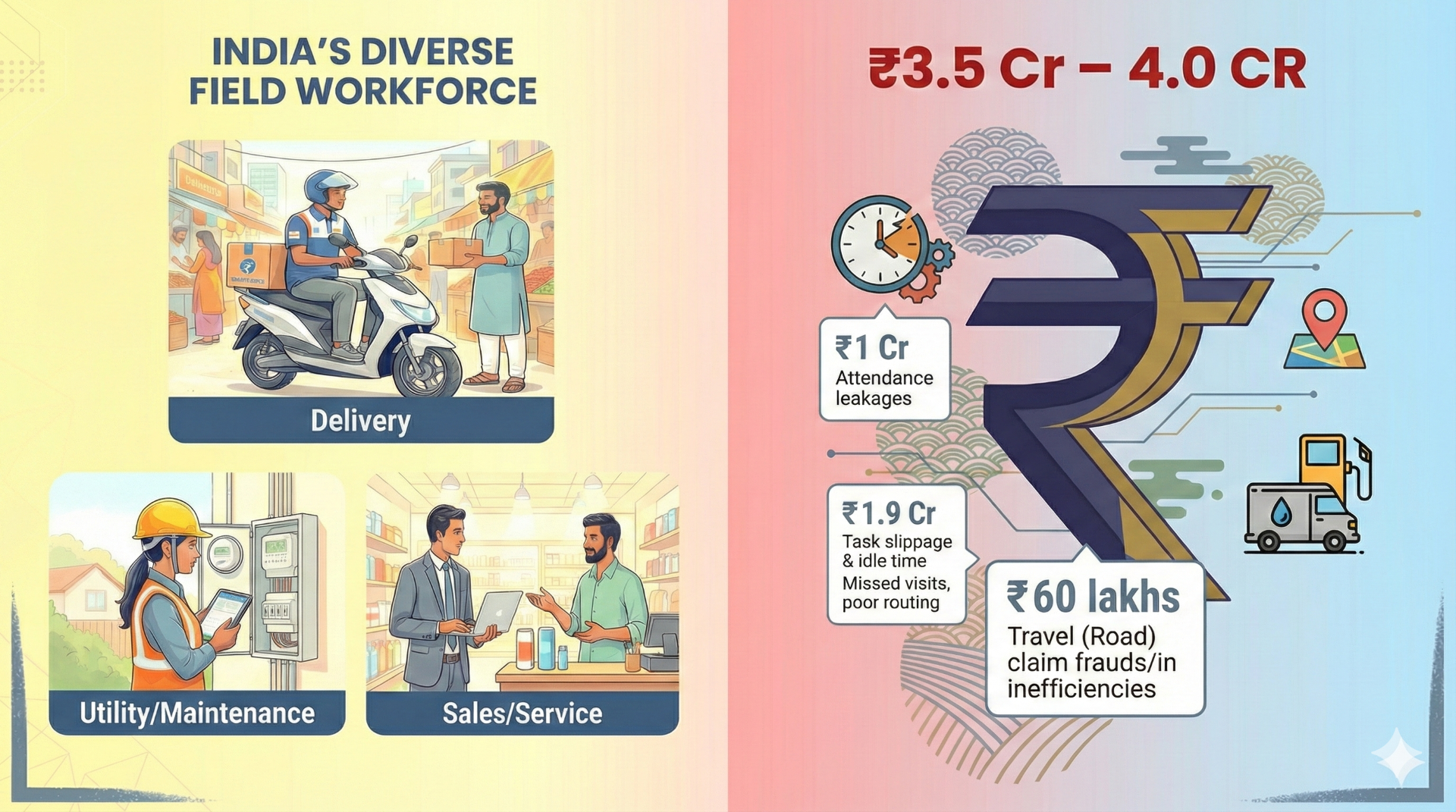 Field workforce and organisation bleed illustration